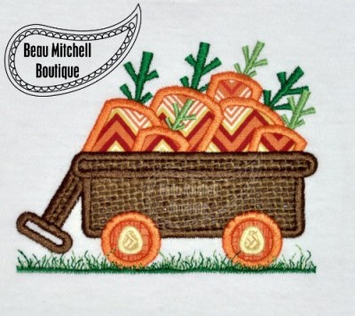 Easter Carrot  Wagon with grass applique embroidery design
